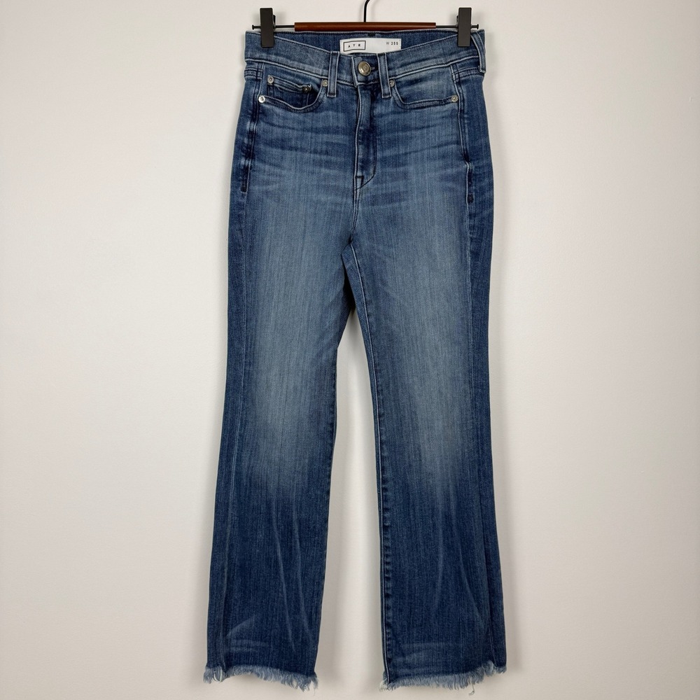AYR The Bomb Pop Cropped Jeans Women 25S (25x25) Blue Raw Hem High Rise Stretch